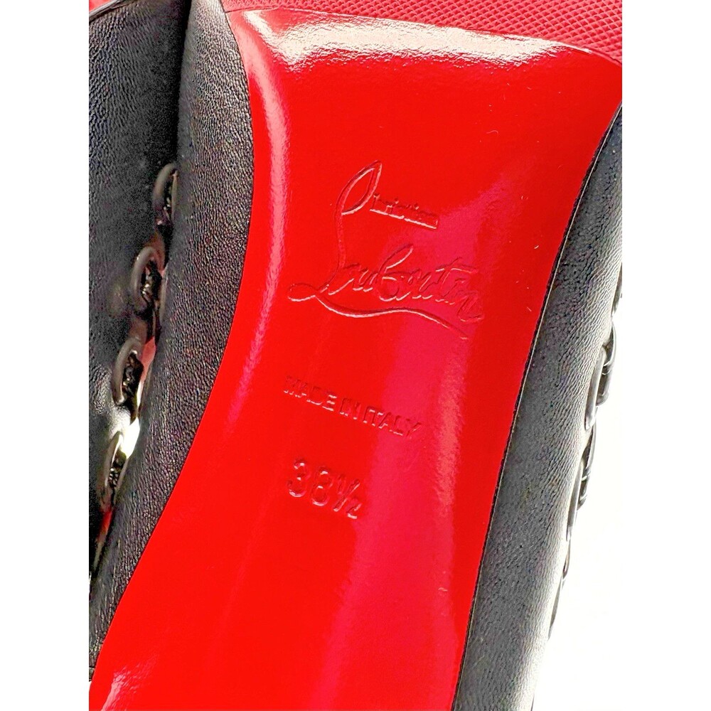 Christian Louboutin Black & Red Ostri Whipstitch Slingback Heels Size EU 38.5 - Picture 9 of 11